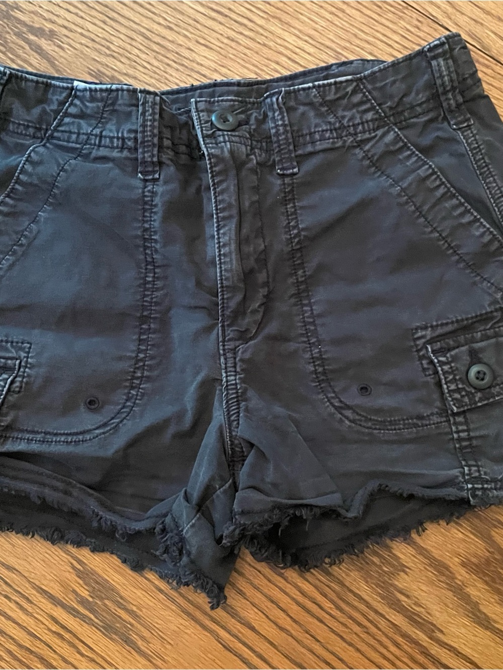 American Eagle Outfitters Black Frayed Hem Utility Cargo Shorts